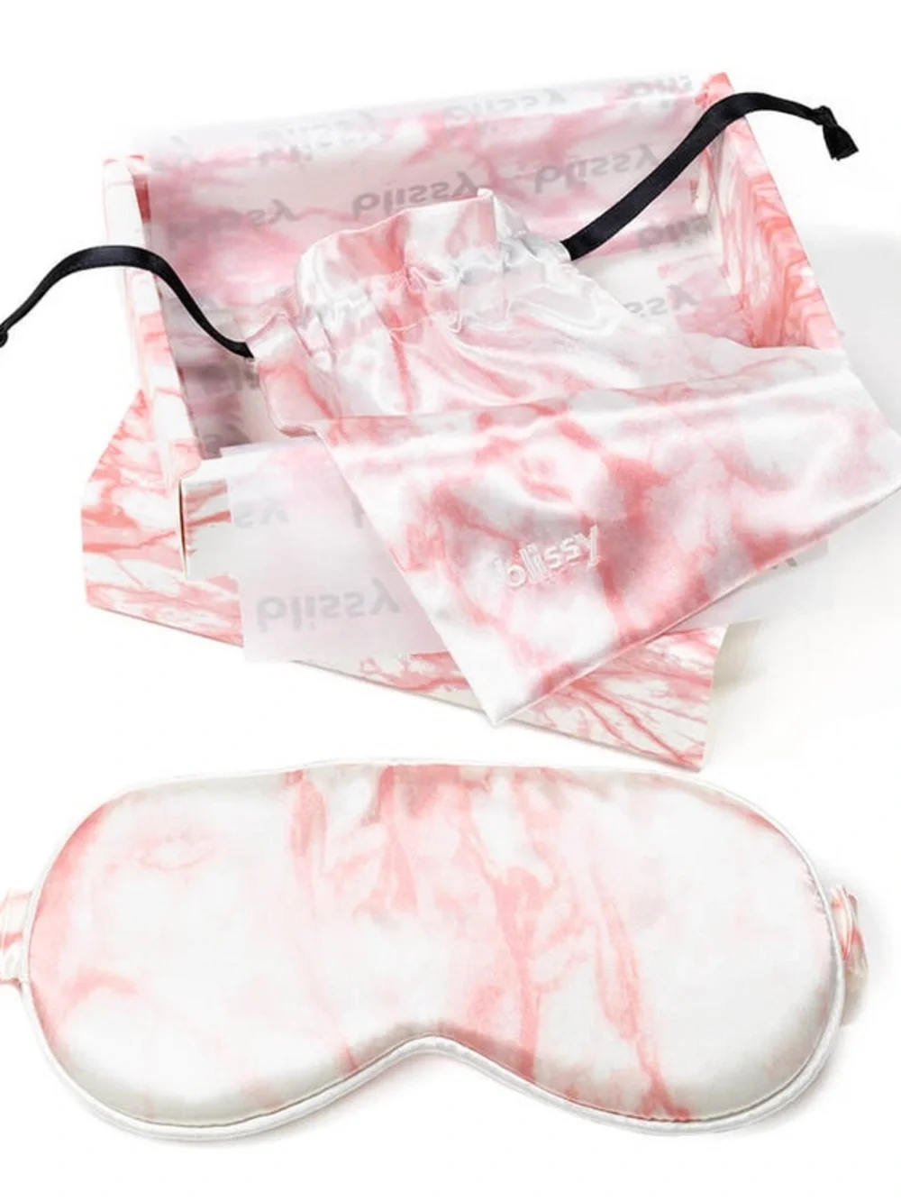 BLISSY 100% MULBERRY SILK SLEEP MASK Rose White Marble w/Pouch NEW/SEALED BOX!